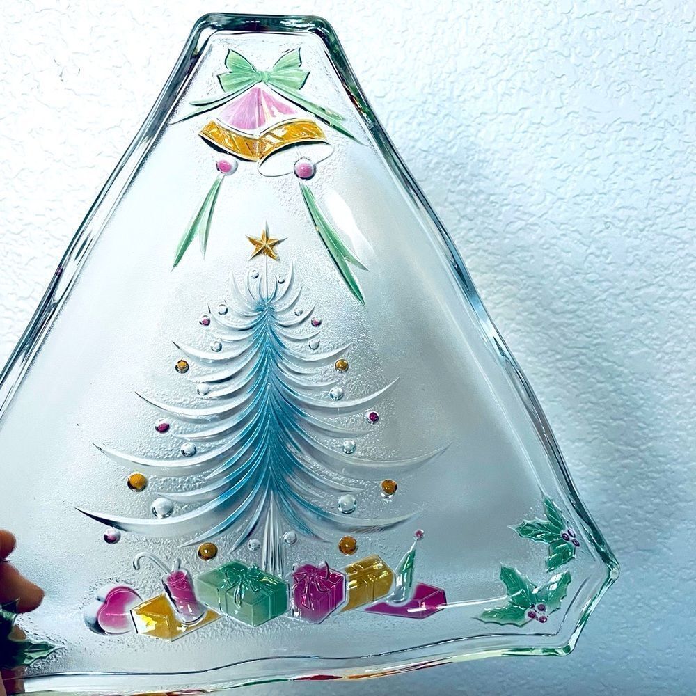 Vintage Glass Christmas Tree Serving Plate Tray